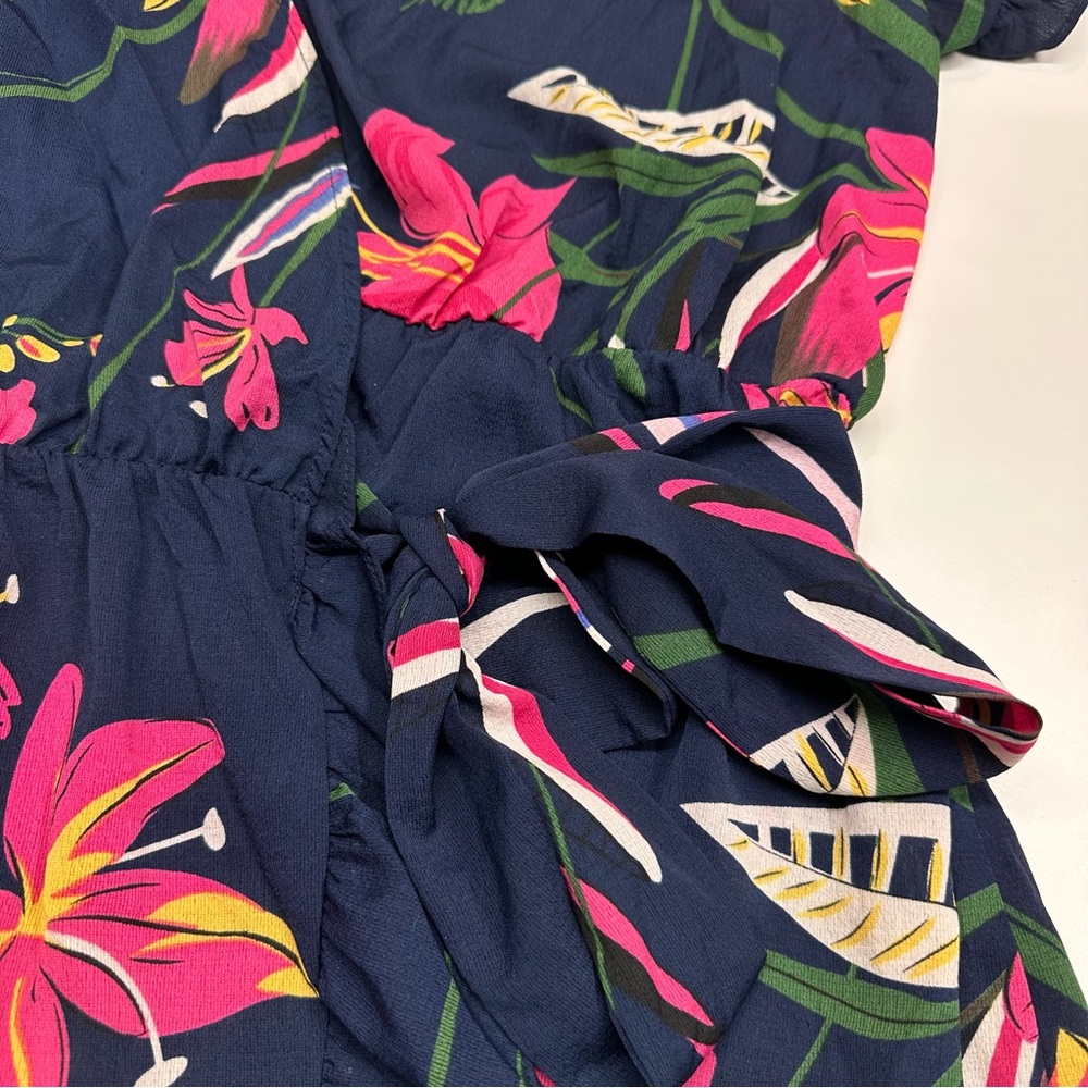 Elsie & Zoey Floral Wrap Dress Navy Pink Ruffle Hem Size L/XL Boho Chic NWT - Picture 3 of 5